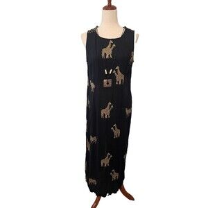 Vintage Womens Maxi Dress RJ&Co Giraffe Print Size 12 Necklace Black Sleeveless